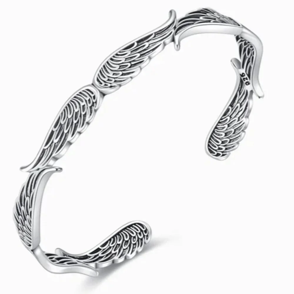 Vintage Style Silver Plated Guardian Angel Wings Cuff Bracelet - UniSex